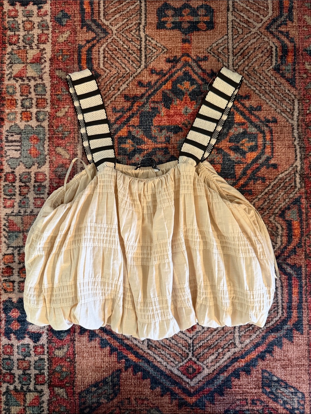 Zara Cream Bubble Crop Top with Black & White Striped Straps